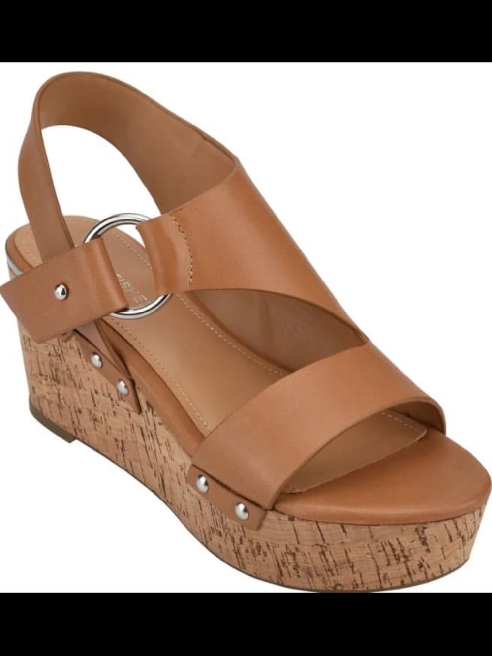 Marc Fisher Rana Leather Cork Slingback Wedge, 8.5